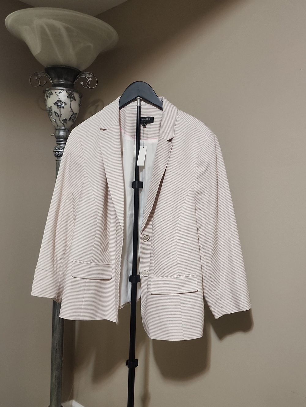 Talbots Plus Cream and Pink Narrow-Strip Blazer